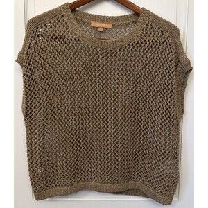 Ellen Tracy Metallic Gold Brown Open Knit Sweater Vest M Festival Going Out Mesh